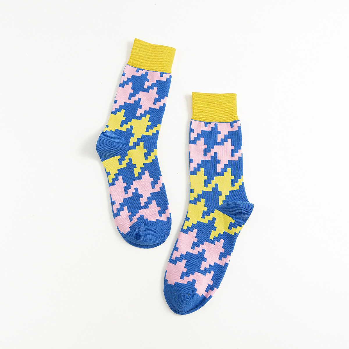 Winter Socks For Men And Women Quilted Colorful Candy Color Mosaic Pattern Socks Wild Casual
